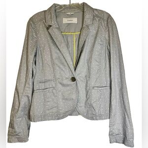 Caslon Women's Gray Polka Dot Blazer Lightweight 100% Cotton Summer Jacket Small